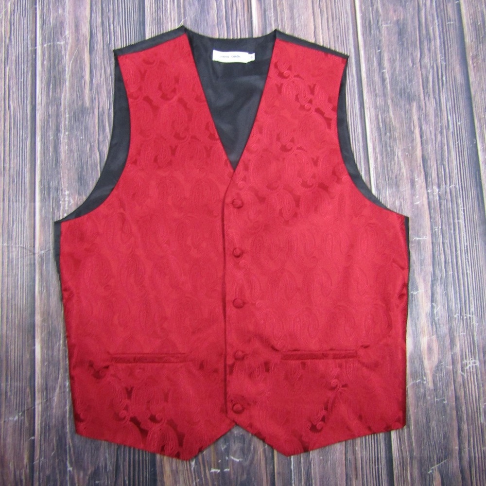 Pierre Cardin Vest‎ Mens Small Red Paisley Formal Tuxedo Waistcoat Adjustable